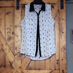 Blouse With Crosses,sheer,pit To Pit 22,length 26